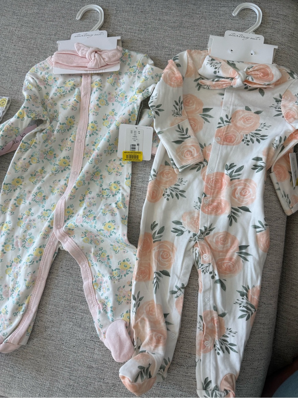 Starting Out Floral Footed One-Pieces in Pink, Cream, Green